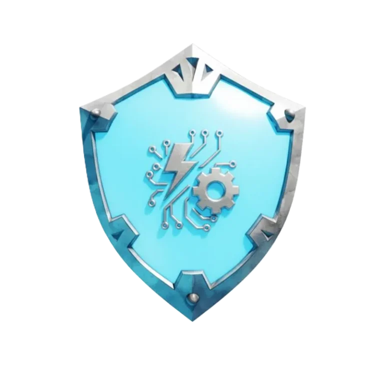 Blue shield with tech symbols