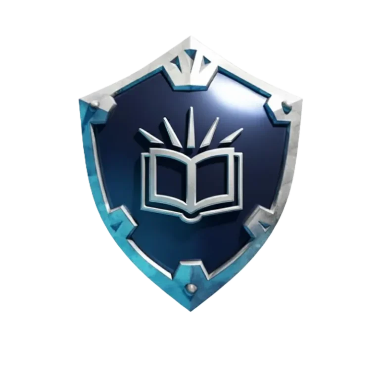 Shield with book and rays design