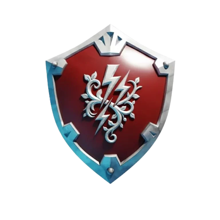 Red shield with silver accents